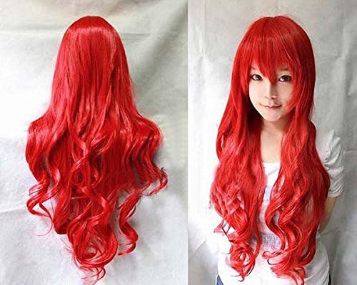 Orino Beauty™ High Quality New Fashion Lolita Fluffy Fancy Chinese Red Long Full Wig, Curl Wigs with Oblique Bangs(OBW-#068)