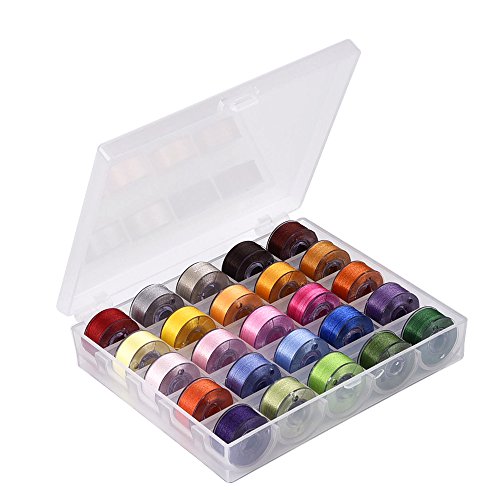 eBoot Bobbin Case Organizer with 25 Clear Sewing Machine Bobbins and Assorted Colors Sewing Thread for Brother/ Babylock/ Janome/ Kenmore/ Singer