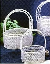 3 pc Set Beaded Wire Oval Table Baskets in White