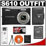 cheap Nikon Coolpix S610 10-Megapixel Digital Camera (Midnight Black) with 4x Optical Zoom + EN-EL12 Battery + Leather Case + Accessory Kit