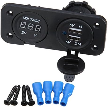 HFORVER Waterproof Dual USB 2.1A USB Charger Adapter and Voltmeter LED Panel 12V-24V for Motorcycle USB CHARGER Car Boat Marine Carvan (Black)