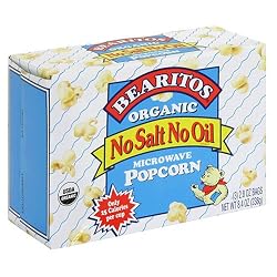 BEARITOS Organic Microwave Popcorn, No Salt or Oil, 3-Count 2.8-Ounce Bags (Pack of 12)