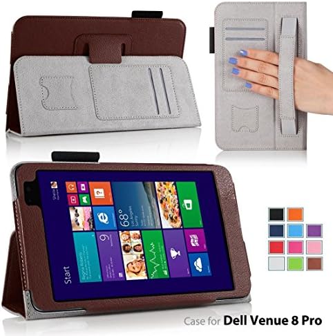 FOR Dell Venue 8 PRO PREMIUM QUALITY PU LEATHER FOLIO PROTECTIVE CASE COVER STAND, MICROFIBER INNER, STYLUS SLOT, Hand Strap and Credit Cards Holders!