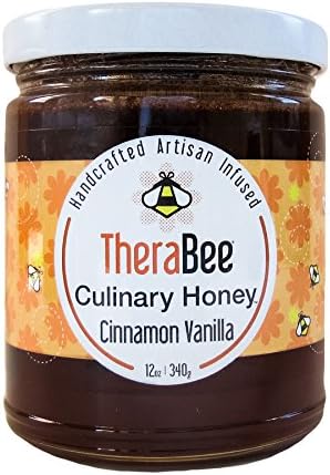 TheraBee Cinnamon-Vanilla Culinary Honey. Made with 100% pure, raw, unheated, unfiltered, USA honey. Handcrafted and infused with organic Cinnamon and Madagascar Vanilla Beans. Drizzle over buttered toast for a taste that brings back memories of mom's cinnamon-sugar toast - only healthier! Just as delicious over yogurt, french toast, waffles, ice cream or straight out of the jar. 100% Natural. Gluten Free. Beautiful and unique gift idea for the foodie on your list.