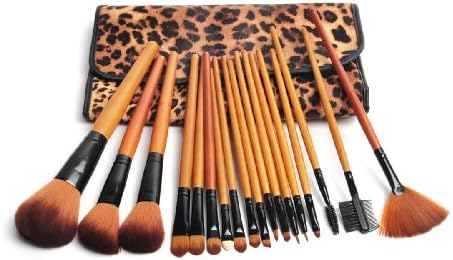 18 pcs Professional Makeup Brush Set With Leopard Print Luxurious Bag