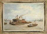 Boats on the River Shore - Oil - H. Welters - 31x43
