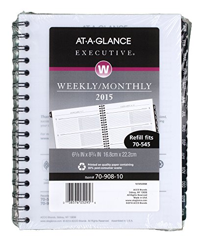 AT-A-GLANCE Executive Weekly and Monthly Appointment Book Refill for 70-545, 2015, 6.88 x 8.75 Inch Page Size (70-908-10)