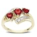  : 10K YELLOW GOLD CREATED HEART SHAPED 3 STONE RUBY RING