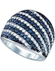 1.94 Carat (ctw) 10k White Gold Round White & Blue Diamond Ladies Micro Pave Right Hand Band