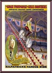Circus Poster Kilpatrick's Famous Ride - Unusual approx. 22"x26" Framed and Matted - 1 7/8" Walnut Toned Wood Frame - Photographic Print from the Library of Congress Collection
