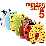 The Wolf Moon&reg; Children Safety No Finger Pinch Foam Door Stopper. Colorful Cartoon Animal Cushion - Ramdom Bundled Baby Child Kid Cushiony Finger Hand Safety, Curve Shaped Door Stop Guard 5 PCS Set