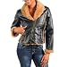 Black Faux Leather Vintage Style Bomber Faux Fur Lined Jacket Size Small