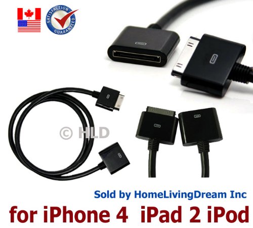 Dock Black Extension Extender Cable for iPod iPhone 4 iPad 2, 3.25 ft Long 100cm = 39.37 Inches Male to Female - Soft Flexible Thin Diameter - High Speed Sync & Charge - 1 YEAR WARRANTY