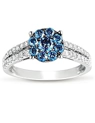 10k White Gold Blue & White Diamond Ring- Size 7 (3/4 Cttw Dimonds I1/ I2 Clarity)