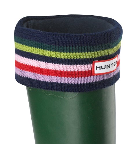 Hunter Striped Cuff Welly Sock Multi Stripe/Navy Large