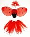 Girls Ladybug Wings Costume Set with Tutu, Wings, Antennas, Hair Tie And