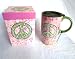 Ceramic Coffee Travel Mug with Lid - Peace Sign Design - Comes Gift Boxed - 19 Oz - 6.25 Tall