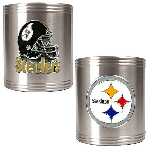 NFL Pittsburgh Steelers Two Piece Stainless Steel Can Holder Set - Primary & Helmet Logo