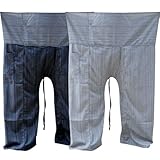 2 PACK Thai Fisherman Pants Yoga Trousers FREE SIZE Plus Size Cotton Drill GRAY and DARK BLUE Stripe