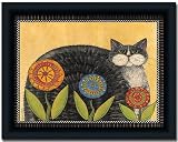 Black White Cat Folk Art Wall Primitive Print Framed