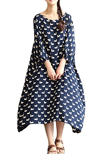Mordenmiss Women's Swan Pattern Plus Size Dress Daily Clothing