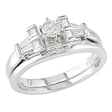 14K White Gold 1/2 Carat Square and Round-Cut Diamond Bridal Ring Set