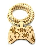 Natural Wooden Xbox 360 Game Controller Pendant with a 36 Inch Beaded Necklace Chain