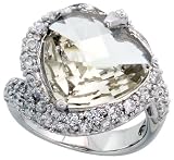 Sterling Silver Cocktail Ring, Rhodium Plated w/ a Large Heart-shaped Natural Obsidian & Cubic Zirconia Stones, 3/4 (20mm) wide, size 7