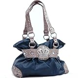 Designer Inspired Synthetic Leather Rhinestone crown shoulder bag - Turquoise
