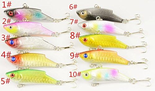 Pack of 10 Sinking Rattling Wiggler VIB Lipless Crankbaits Hard Fishing Lures Vibe Vibration Rattle Hooks for Sea Bass &amp; Trout 2.16"/0.35oz