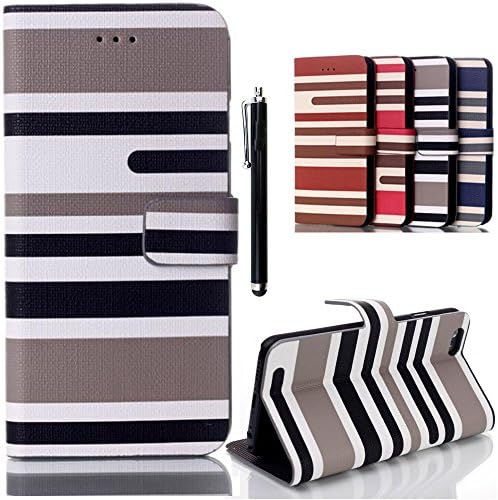 iPhone 6 Case 4.7 Inch Color Stripes Flip Magnetic Wallet Style with Stand Funktion and Credit Card Slots &amp; Holder PU Lether Protective Case Cover for Apple iPhone 6 (Black + Gray + White)