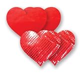 Nippies Red Velvet and Sequins Heart Waterproof Self Adhesive Fabric Nipple Cover Pasties