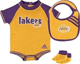 Los Angeles Lakers Newborn Baby Adidas Onesie Bib and Booties (3-6 Months)
