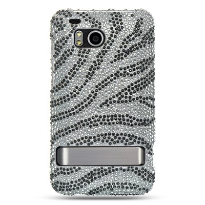 SILVER ZEBRA Hard Plastic Rhinestone Bling Case for HTC Thunderbolt 4G (Verizon) + Screen Protector [In Twisted Tech Retail Packaging]