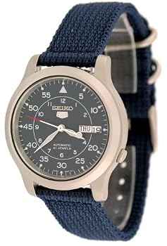 Seiko 5 #SNK807K2 Men's Nylon Band Blue Military Dial Automatic Watch