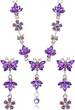 Amethyst Purple Hanging Butterfly Rhinestone SWAROVSKI CRYSTALS Flower Silver Necklace And Earring Jewelry Set
