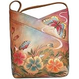 Anuschka V-Top Slim Bag-Premium Hibiscus Antique Leather Handbags