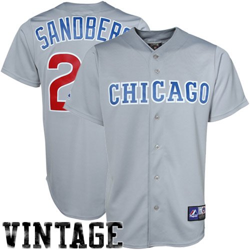 MLB Ryne Sandberg Chicago Cubs Cooperstownn Adult Short Sleeve Synthetic Replica Jersey (Grey, X-Large)