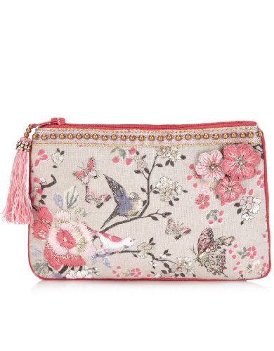 Accessorize Womens 3D Flower and Bird Zip Top Purse