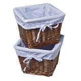 Set of 2 Cherry Baskets with Blue Liners- 10.5x10.5