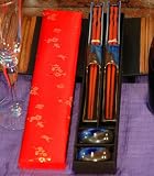 2 Chopsticks Gift Set in Silk Brocade Box - Blue and Slate