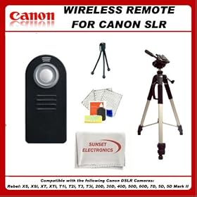 Wireless Remote Control + 57" Tripod For The Canon EOS XS, XSi, XT, XTi, T1i, T2i, T3, T3i, 20D, 30D, 40D, 50D, 60D, 7D, 5D, 5D Mark II Digital SLR Cameras: Camera &amp; Photo