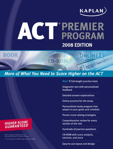 Books: Kaplan ACT 2008 Premier Program  w/ CD ROM   Kaplan Act  Book & CD Rom  