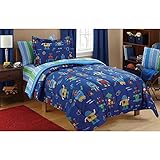 GREEN RED BLUE ROBOT FACTORY KIDS FUN full 7 PIECE BEDDING SET W/LINENS BEYOND FLASH LIGHT [並行輸入品]