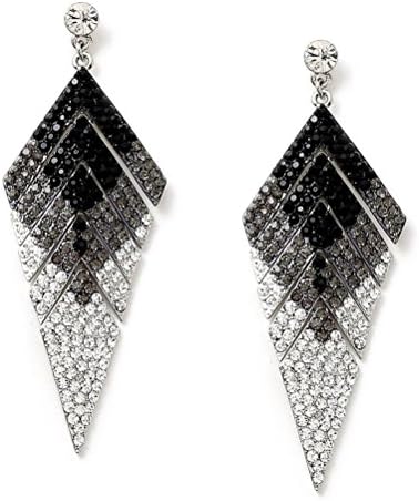 CSG Fashion Long Elongated Luxurious Rhinestone Shape with Black Luxurious Rhinestone to Exquisite Crystal Color Gradation Dangle Earrings