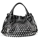 Women's Velda B Black Calf Leather Studded Tote: Black Tote