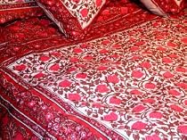 Red Lotus 100% Cotton Hand Printed Double Duvet Cover, 76 inches X 90 inches