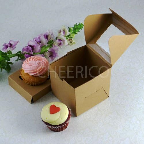 25 Sets of 1 Kraft 3.5"cupcake Box with Kraft Cupcake Holder($1.15 Per Pack)