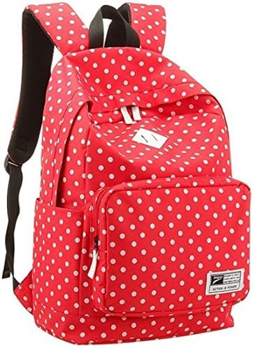 LOVER BABY Fashion Casual Style Polka Dots Canvas Laptop Backpack/ School Bag/ Travel Hiking Daypack/ Handbag with Laptop Lining (Red)