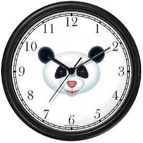 Giant Panda Bear Head (Pink Nose) - Bear - JP Animal Wall Clock by WatchBuddy Timepieces (Black Frame)
